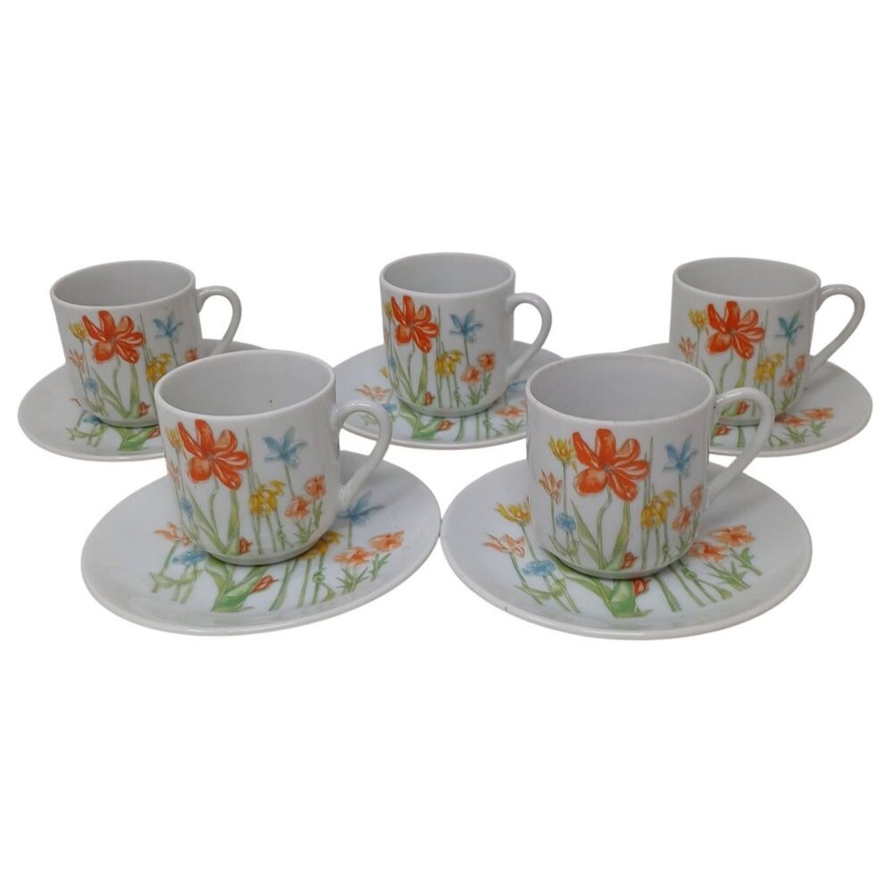 5 Tivoli Toscany Japan Fine China Demitasse Cup & Saucer Set Floral Vintage #WS5
